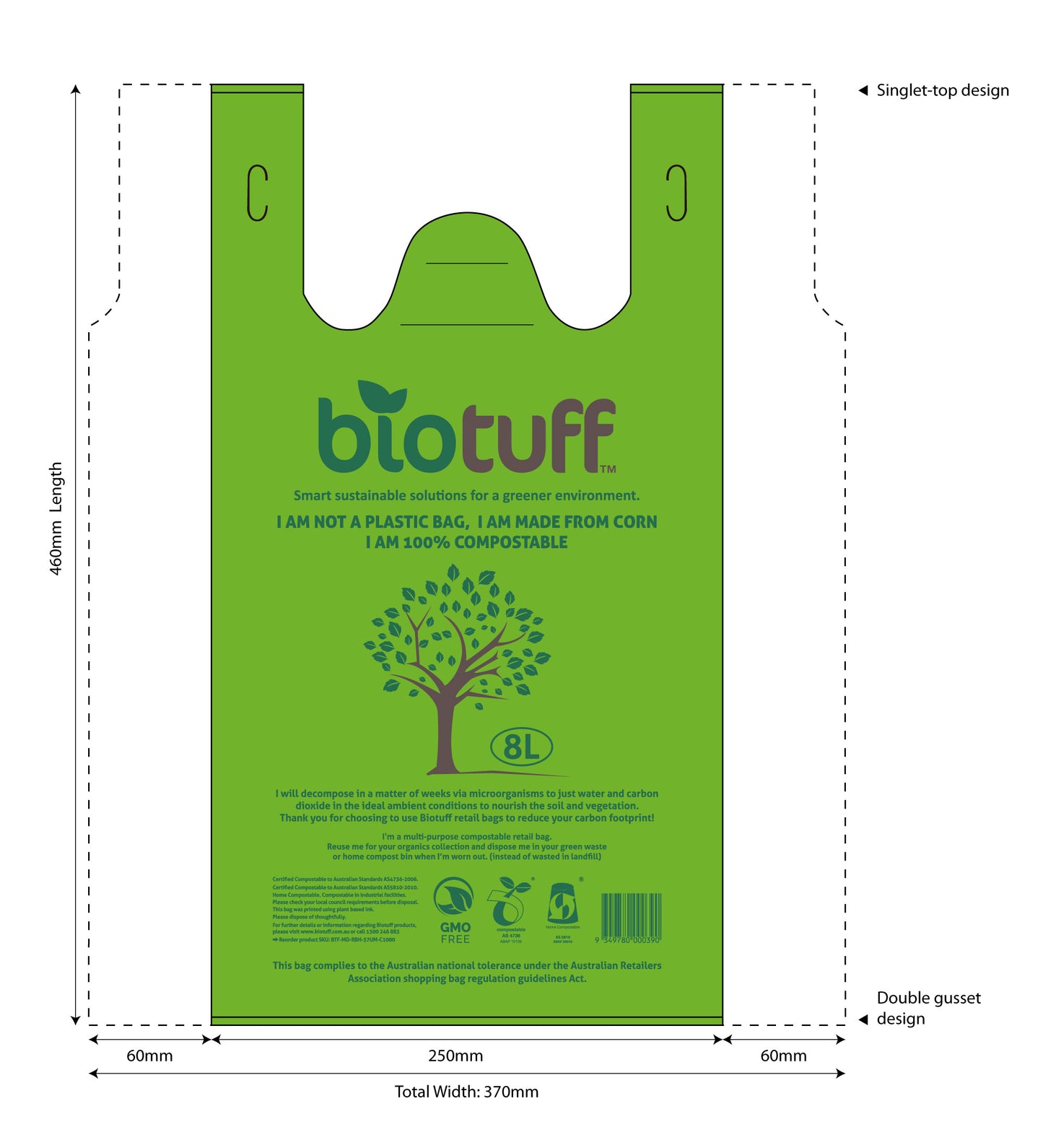 8L Kitchen Tidy Bin Liner with Handles (FOGO Compostable)