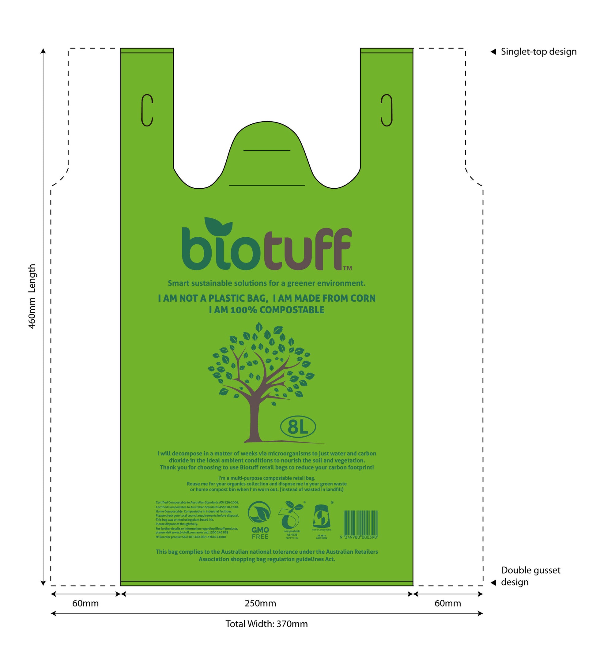 8L Kitchen Tidy Bin Liner with Handles (FOGO Compostable)