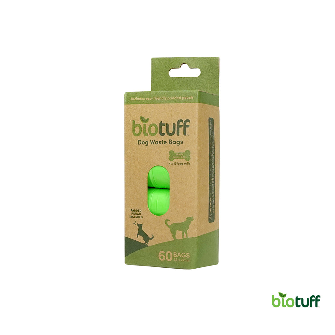 Compostable Dog Waste Bags (4 rolls 60 Bags) Including 1 Felt Eco Pouch Dispenser - Carton Of 36 Units - 144 Rolls