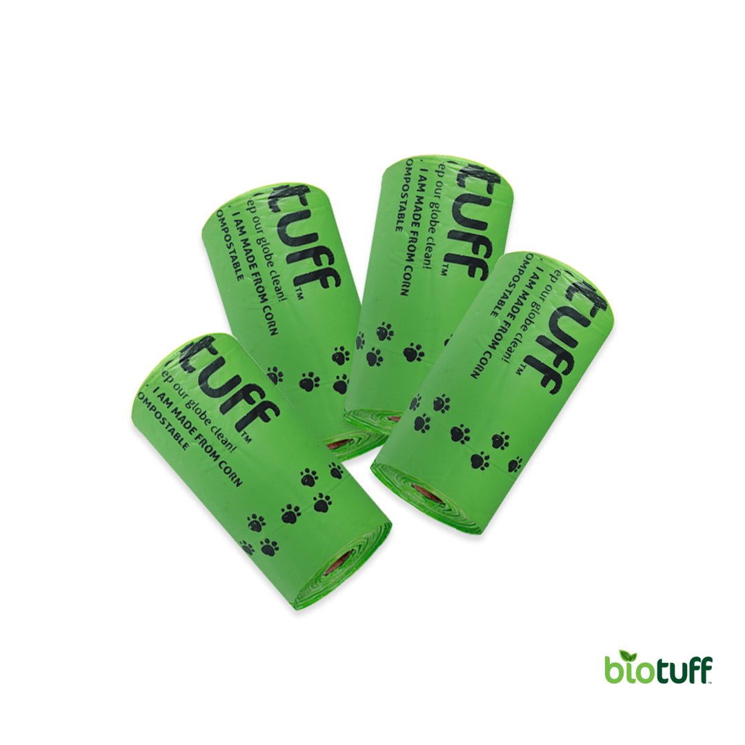 Compostable Dog Waste Bags (4 rolls 60 Bags) Including 1 Felt Eco Pouch Dispenser - Carton Of 36 Units - 144 Rolls