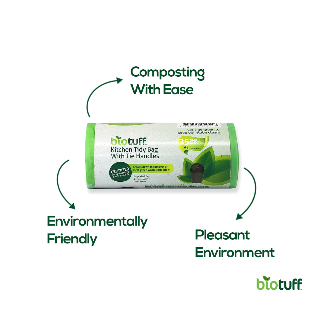 8L Kitchen Tidy Bin Liner with Handles (FOGO Compostable)
