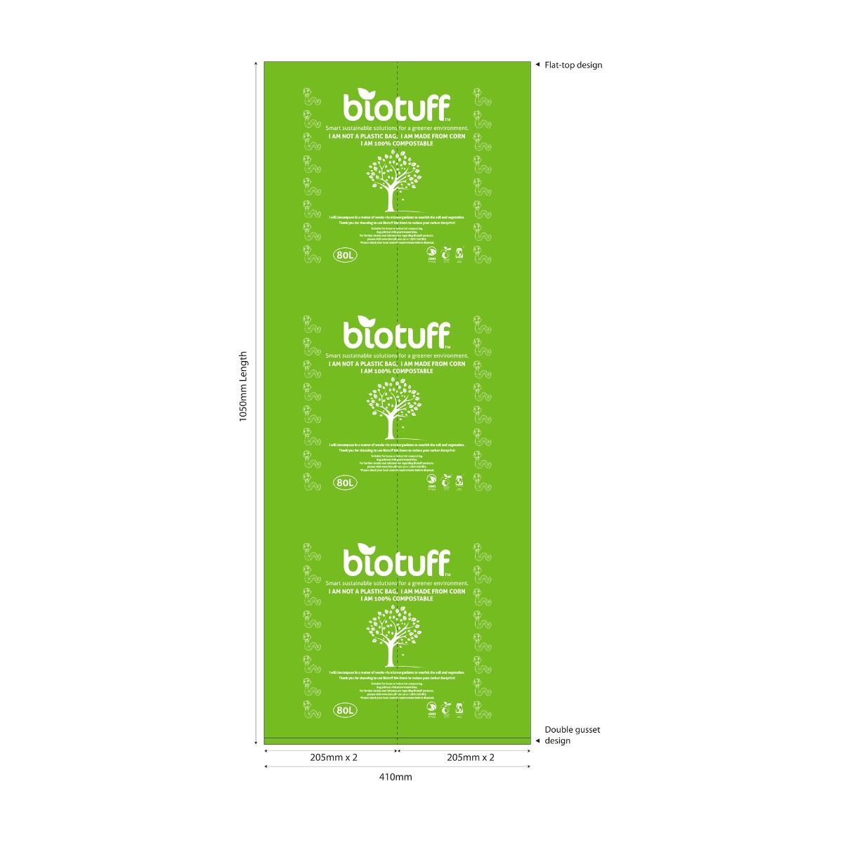 80L Xtra Tuff- Wheelie Bin Liner Garden Sacks (45um Microns)
