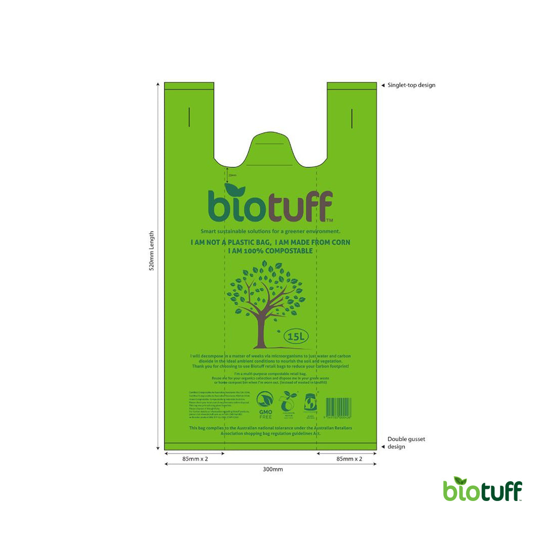 Biodegradable Large Singlet Retail Bags 15L Capacity - 100 Bags