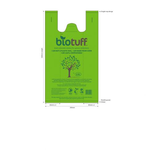 Biodegradable Singlet Retail Bags 15L Capacity Bag Size - 100 Bags