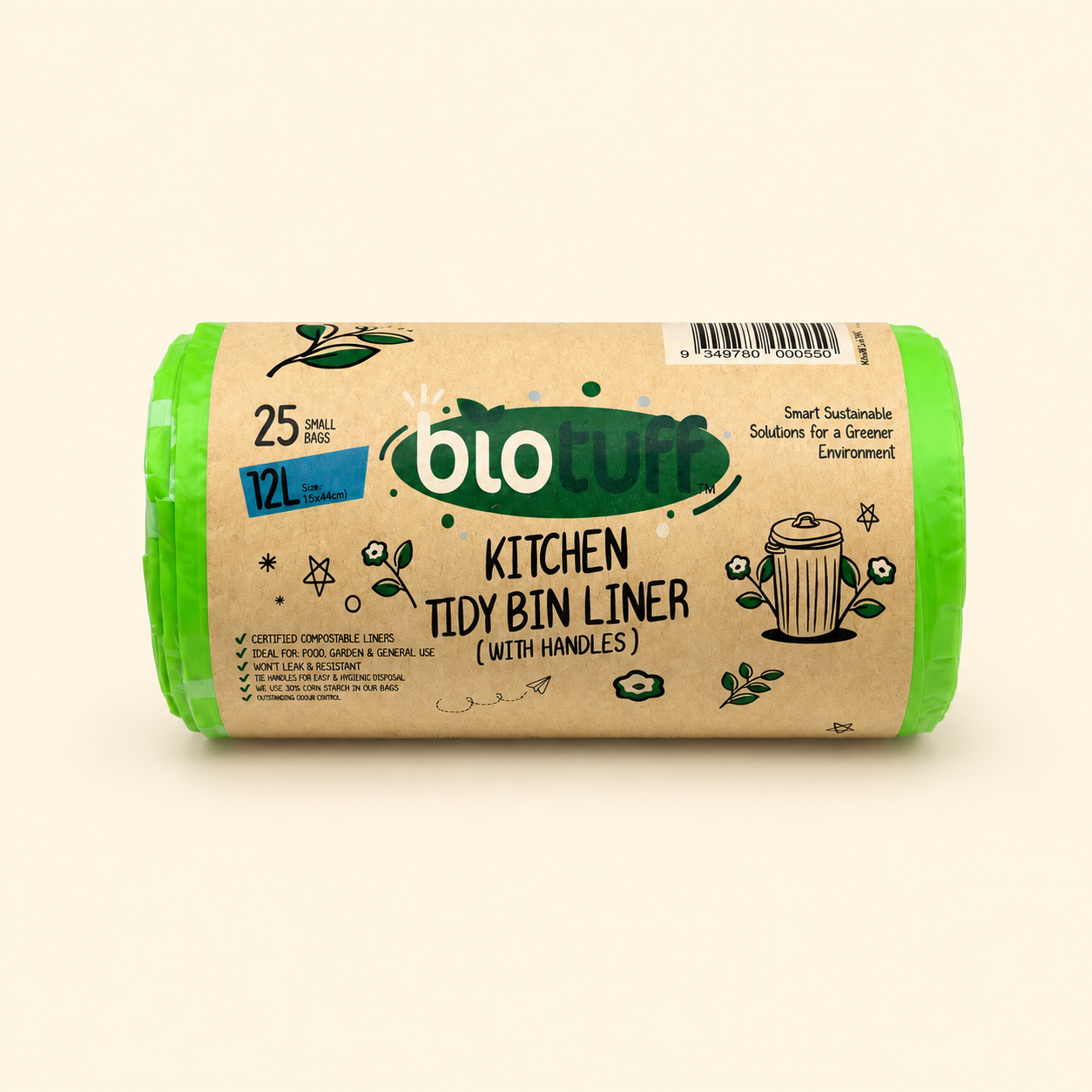 12L Kitchen Tidy Bin Liner with Handles (FOGO Compostable)