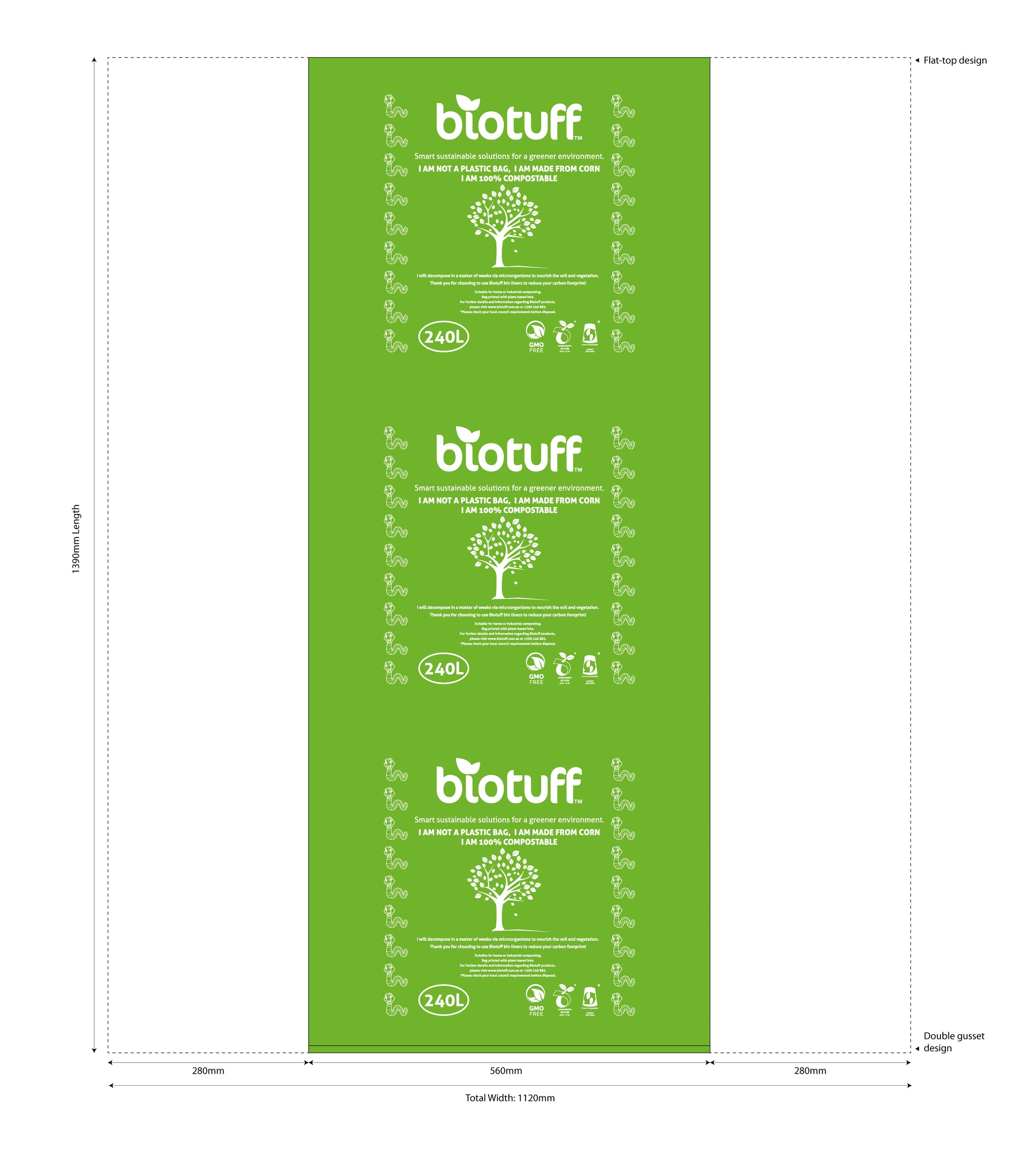 Council Bin Liner 240 Litre (12 Bags Per Roll) Biotuff