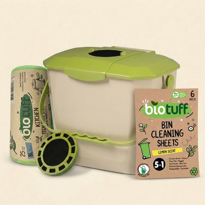 8L Kitchen Caddy/Bin with Charcoal Filter and 1 Roll of 8 litre 25 Bags | Starter Pack