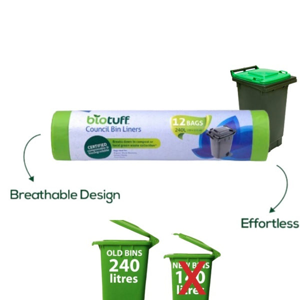 Council Bin Liner 240 Litre (12 Bags Per Roll) Biotuff