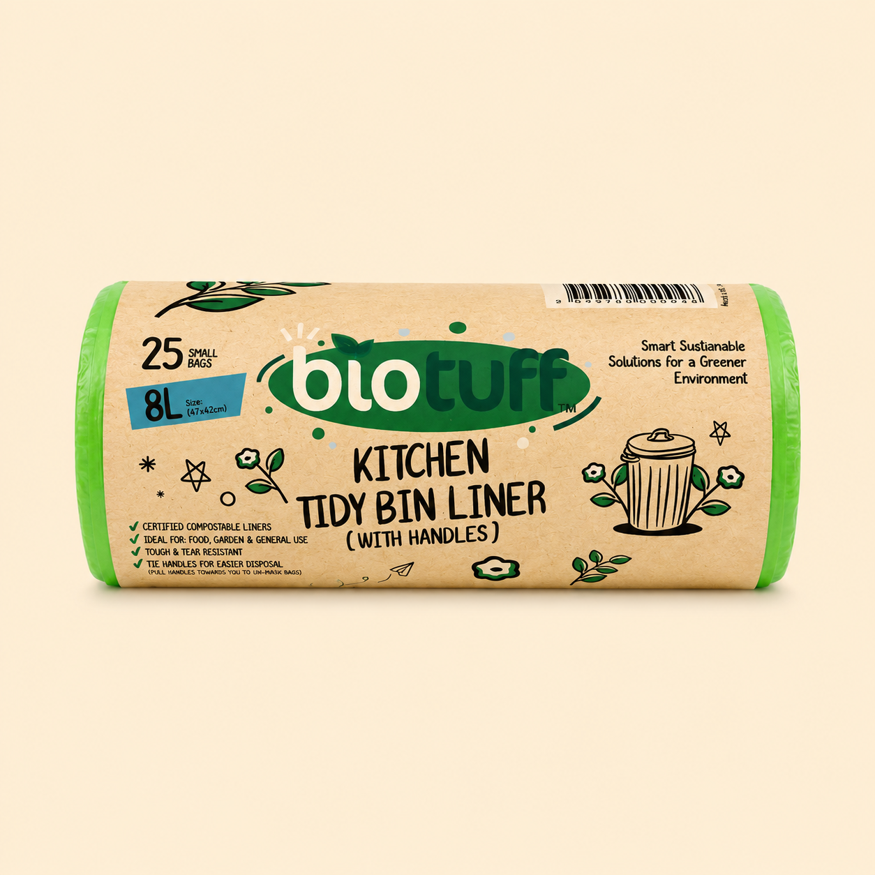 8L Kitchen Tidy Bin Liner with Handles (FOGO Compostable)