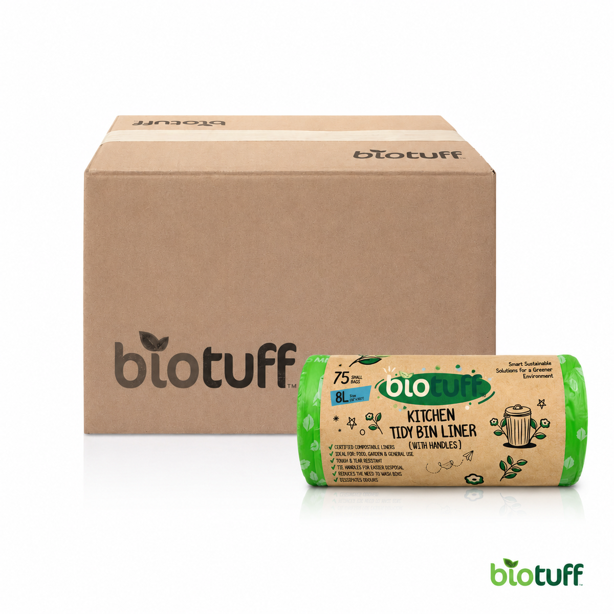8L Kitchen Tidy Bin Liner with Handles (FOGO Compostable)