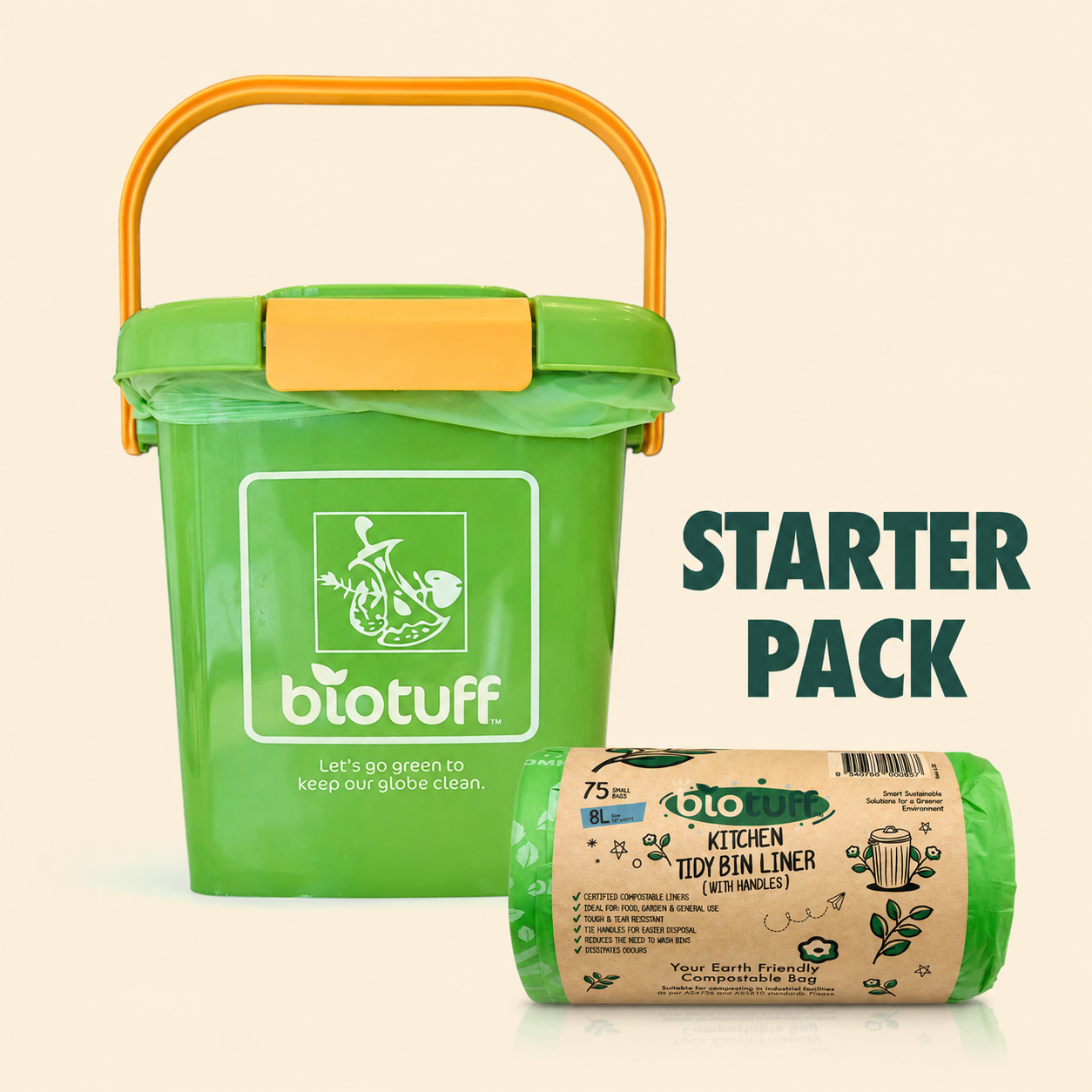 8L Kitchen Caddy | Eco-Friendly Compost Bin Starter Pack