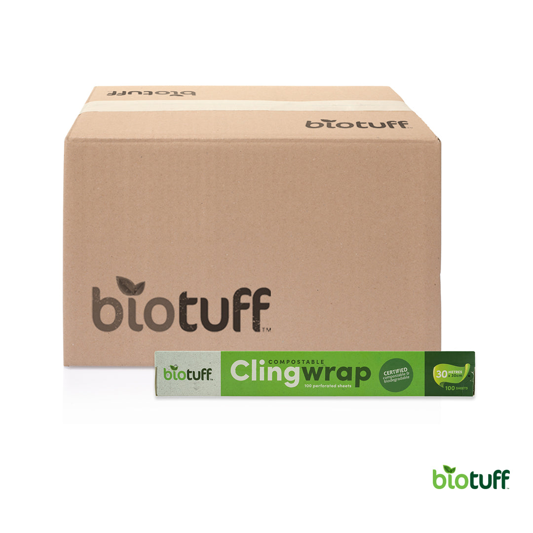 Biodegradable and Compostable Cling Wrap - 100 perforated sheets x 30 Metre Wide - Carton Of 20 Units
