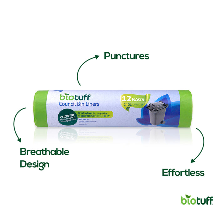 Council Bin Liner 240 Litre (12 Bags Per Roll) Biotuff