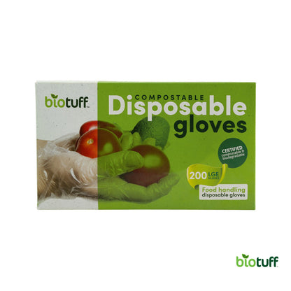 Compostable Disposable Kitchen Gloves Large Size 200 Gloves Per Box 20 Boxes - Carton Of 4000 Gloves