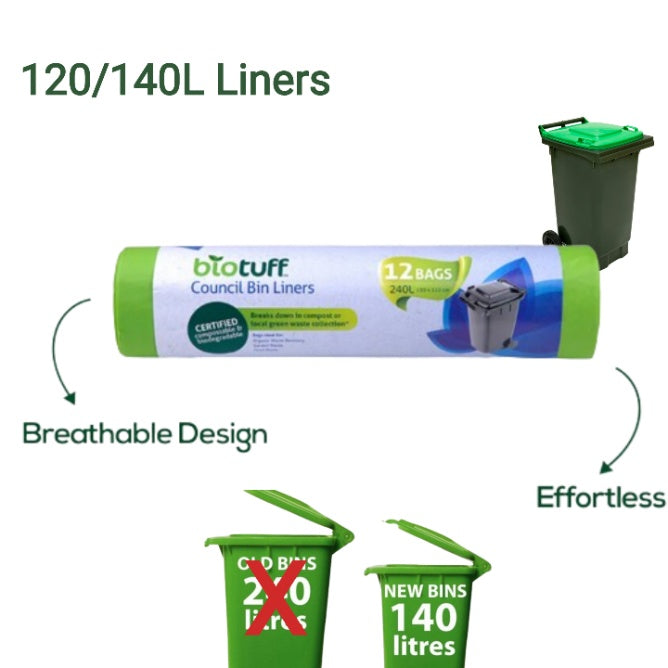 Council Bin Liner - 120/140 Litre (12 Bags Per Roll) Carton Of 10 Rolls - 120 Bags