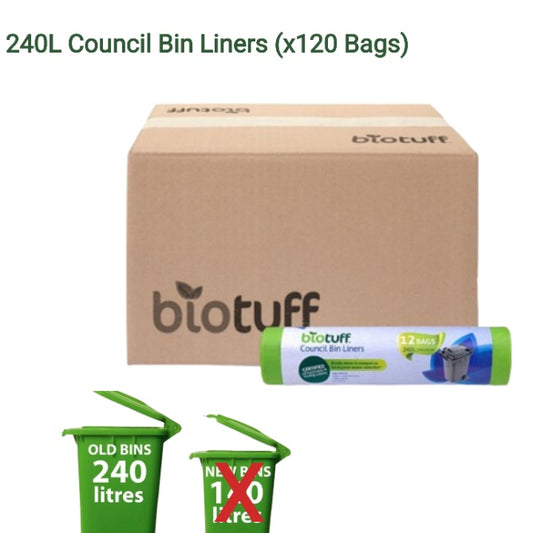 Council Bin Liner - 240 Litre (12 Bags per roll) - Carton Of 120 Bags