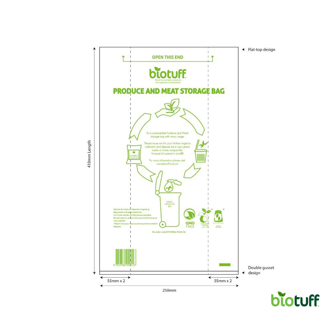 Biotuff Produce And Meat Storage Bags - 250 Bag Roll