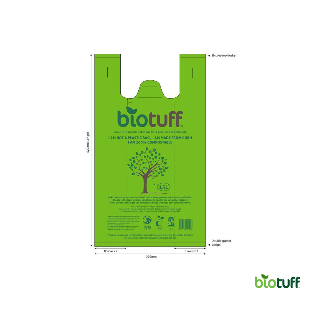 Biodegradable Large Singlet Retail Bags 15L Capacity - Carton of 500 Bags