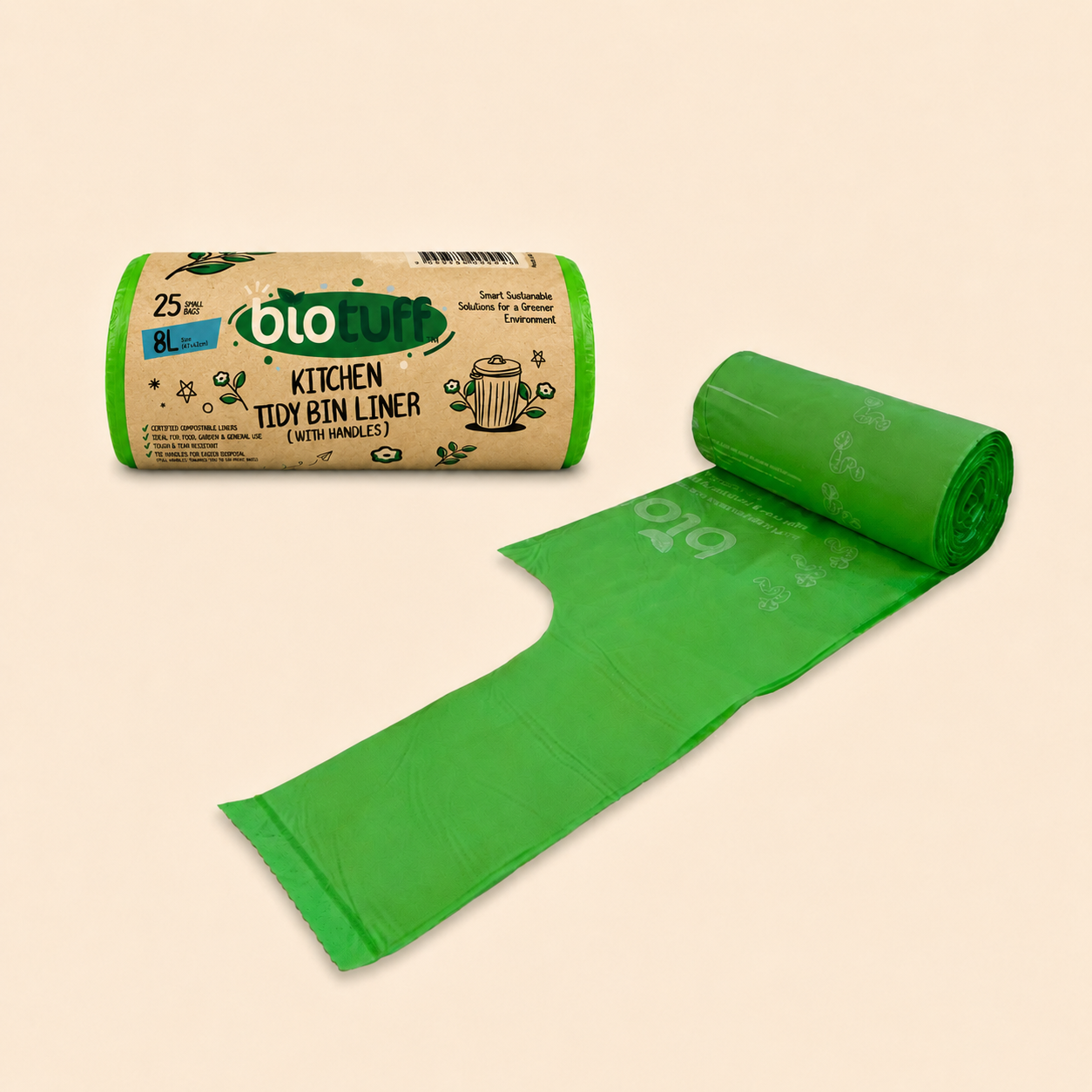 8L Kitchen Tidy Bin Liner with Handles (FOGO Compostable)