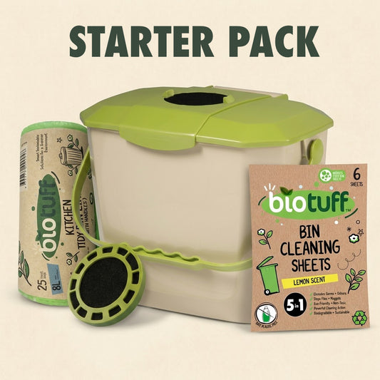 8L Kitchen Caddy/Bin with Charcoal Filter and 1 Roll of 8 litre 25 Bags | Starter Pack